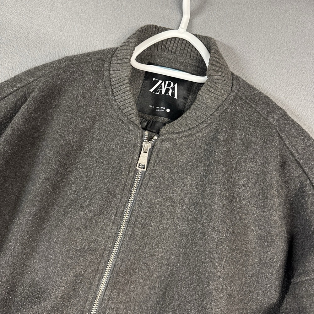 Zara Soft Bomber Jacket Womens Medium Gray Heathered Full Zip Polyester Blend